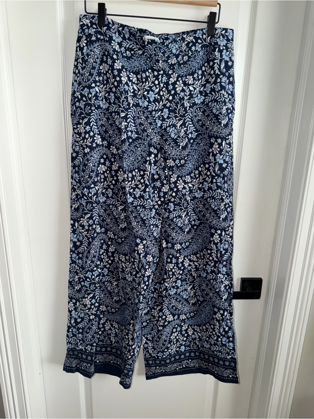 LOFT Women’s Medium Navy Blue Paisley Linen Blend Wide Leg Pants NWT